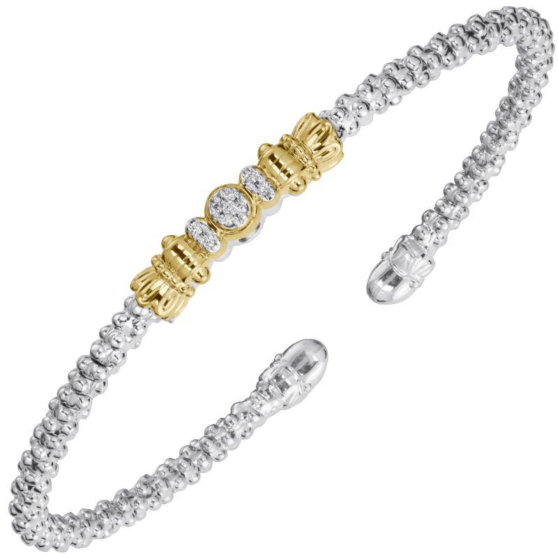 14K Gold & Sterling Silver, Diamond Stackable Bracelet