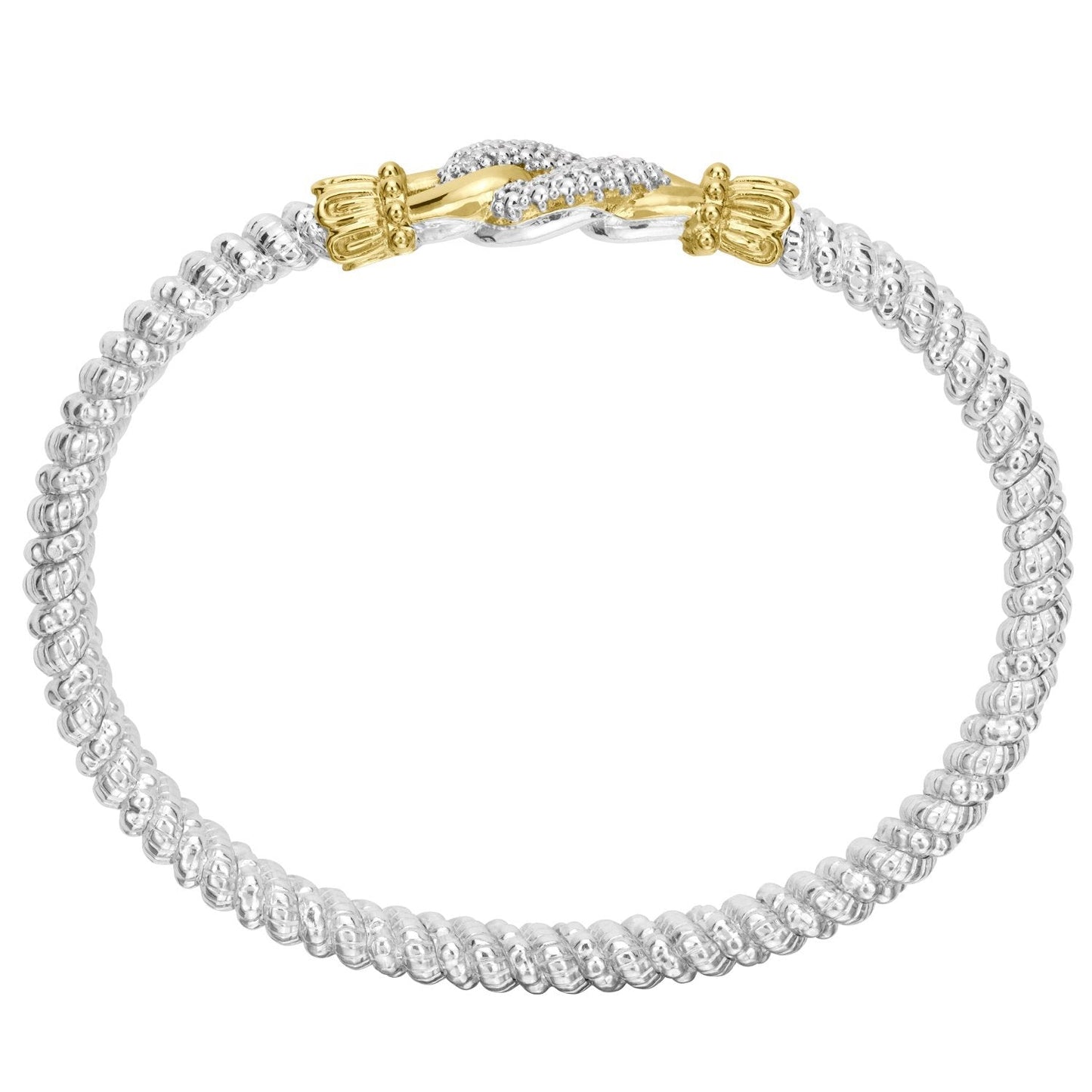 14K Gold and Sterling Silver, Diamond Stackable Bracelet