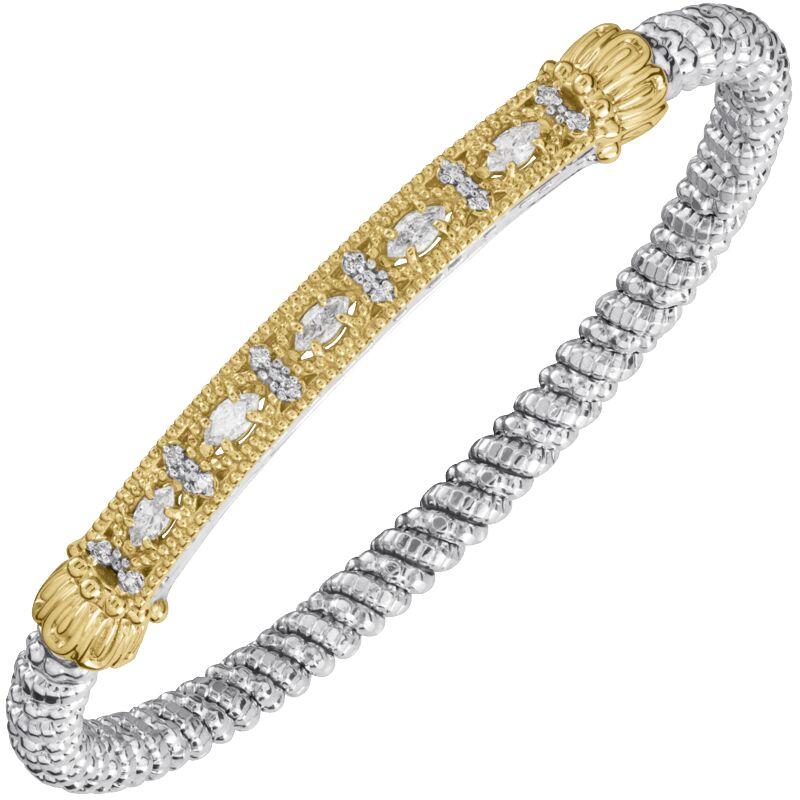 14K Gold and Sterling Silver, Diamond Stackable Bracelet