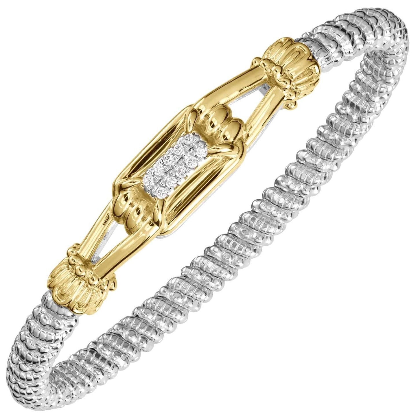 14K Gold and Sterling Silver, Diamond Stackable Bracelet