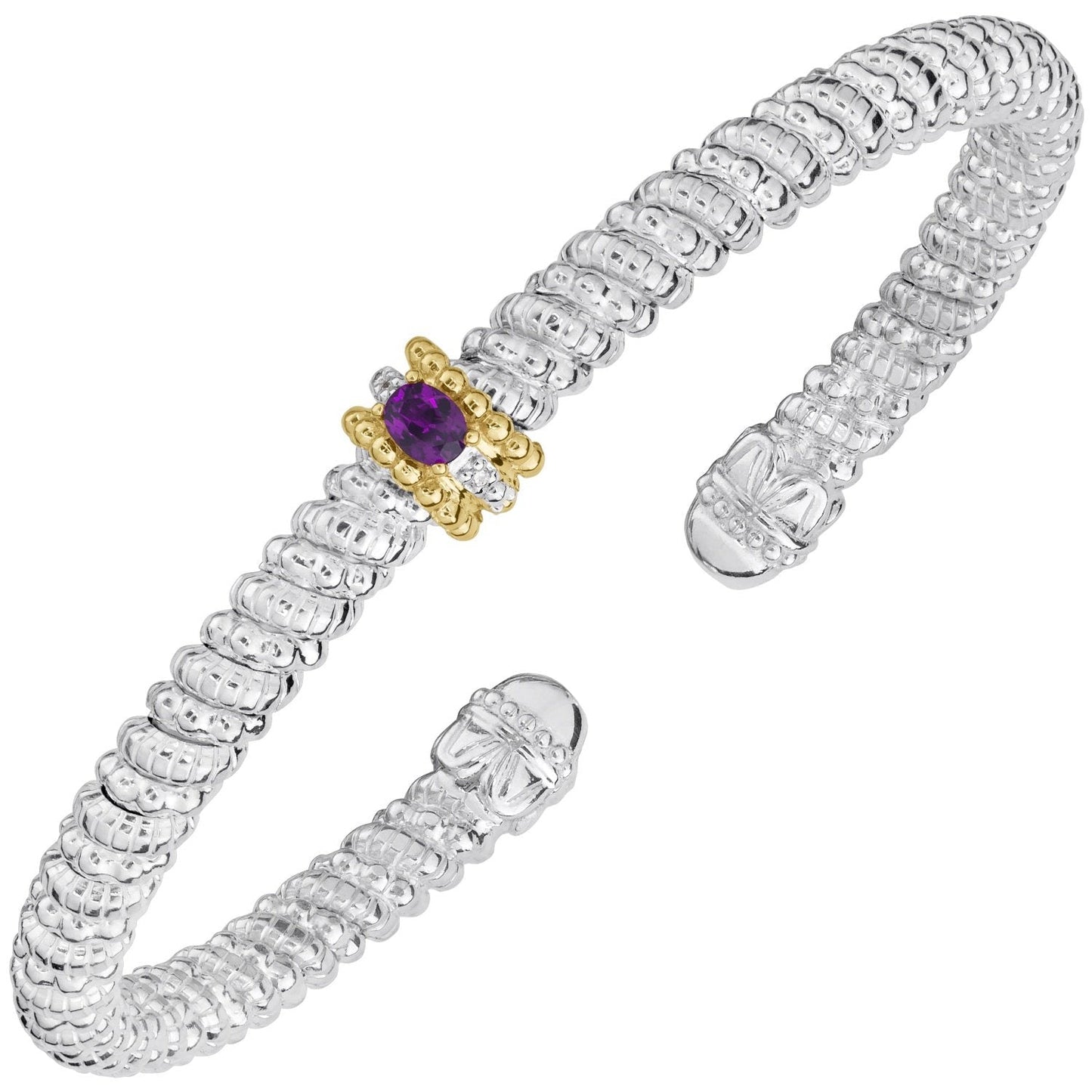 14K Gold and Sterling Silver, Amethyst and Diamond Stackable Bracelet