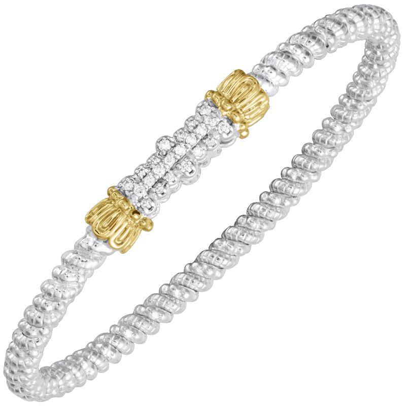 14K Gold and Sterling Silver, Diamond Stackable Bracelet