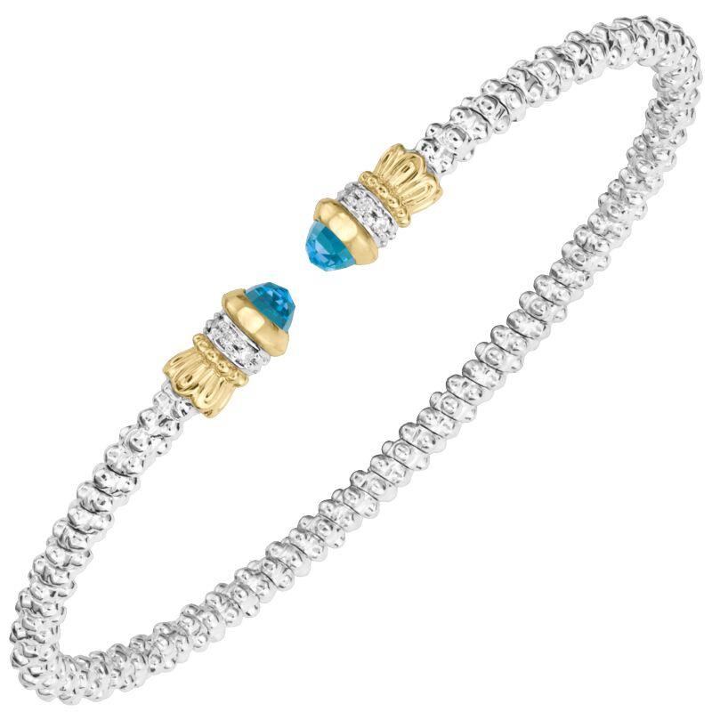 14K Gold and Sterling Silver, Blue Topaz and Diamond Stackable Bracelet