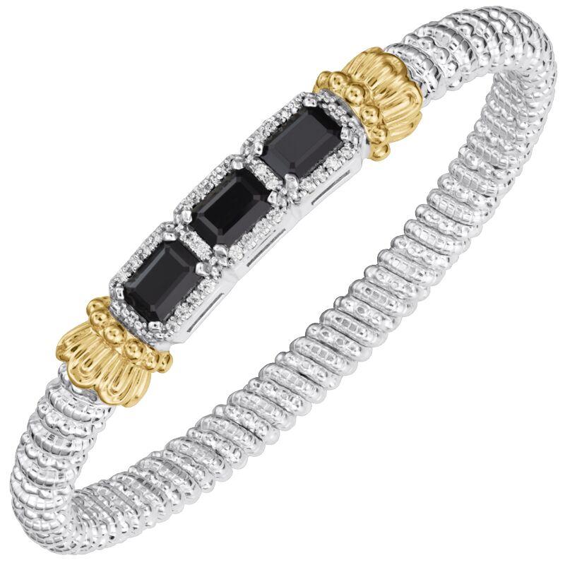 14K Gold and Sterling Silver, Black Onyx and Diamond Stackable Bracelet