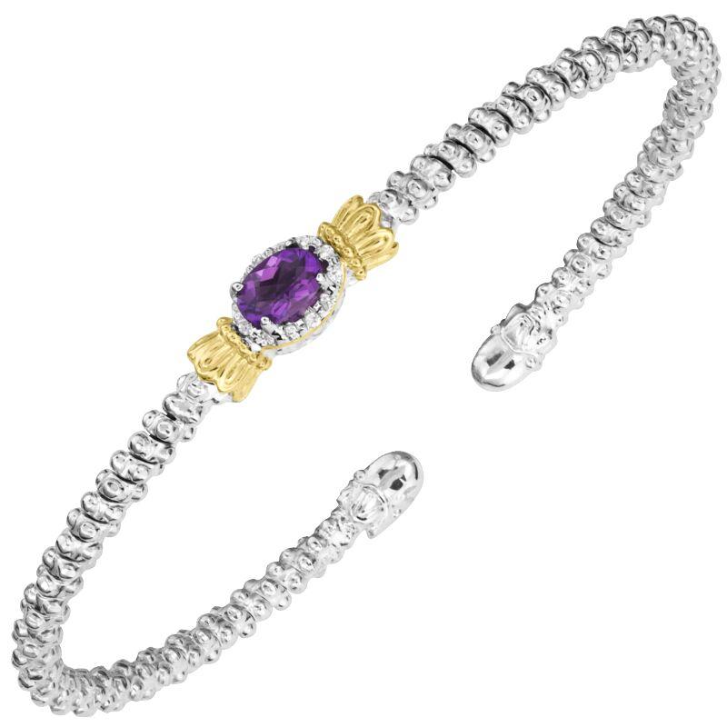 14K Gold and Sterling Silver, Amethyst and Diamond Stackable Bracelet