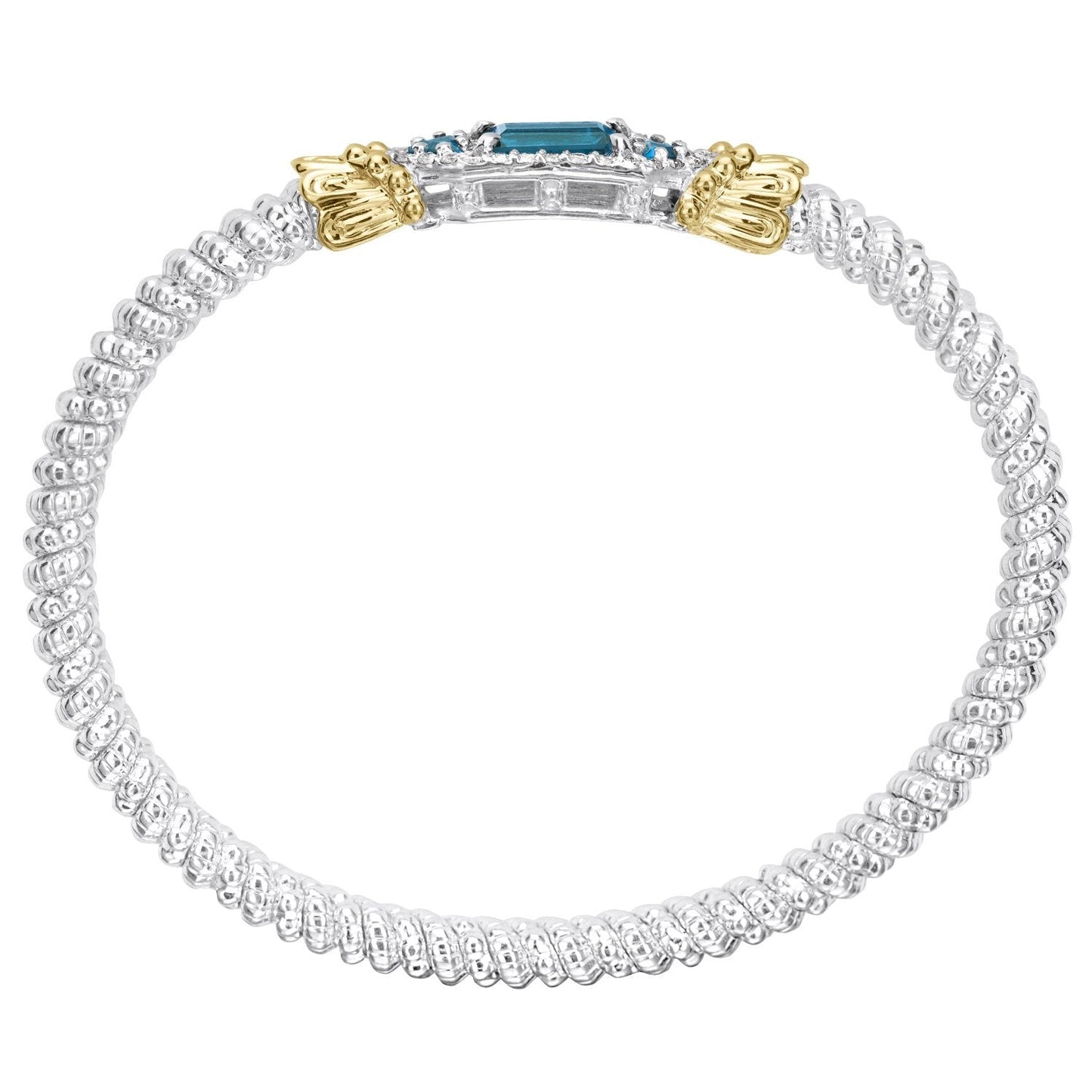 14K Gold and Sterling Silver, London Blue Topaz and Diamond Stackable Bracelet