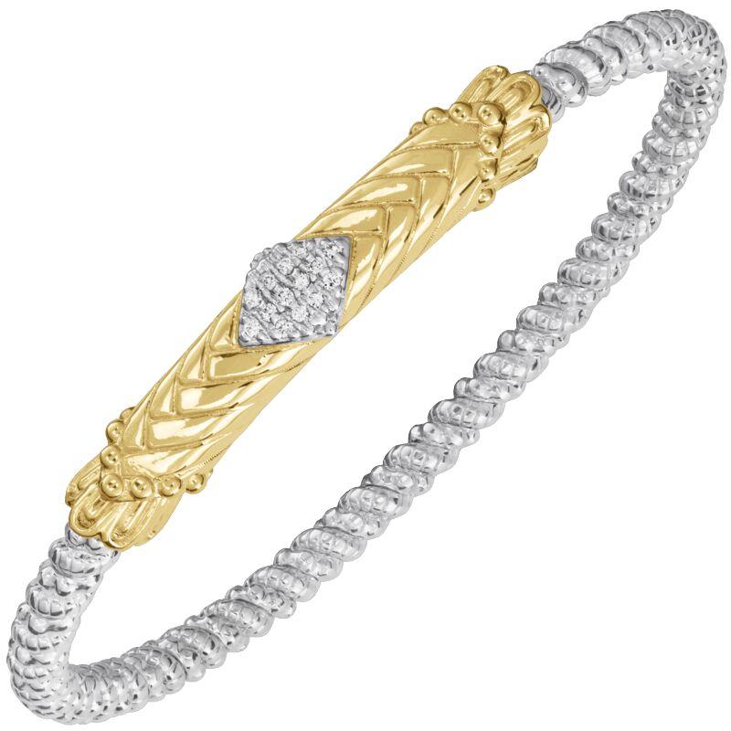 14K Gold and Sterling Silver, Diamond Stackable Bracelet