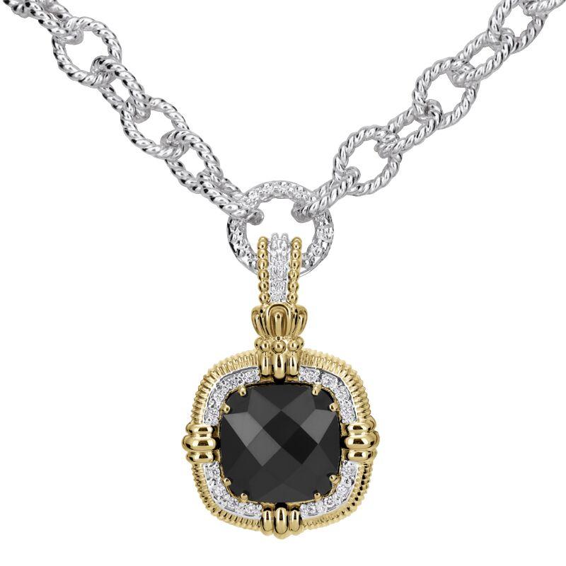 14K Gold and Sterling Silver, Black Onyx and Diamond Statement Pendant