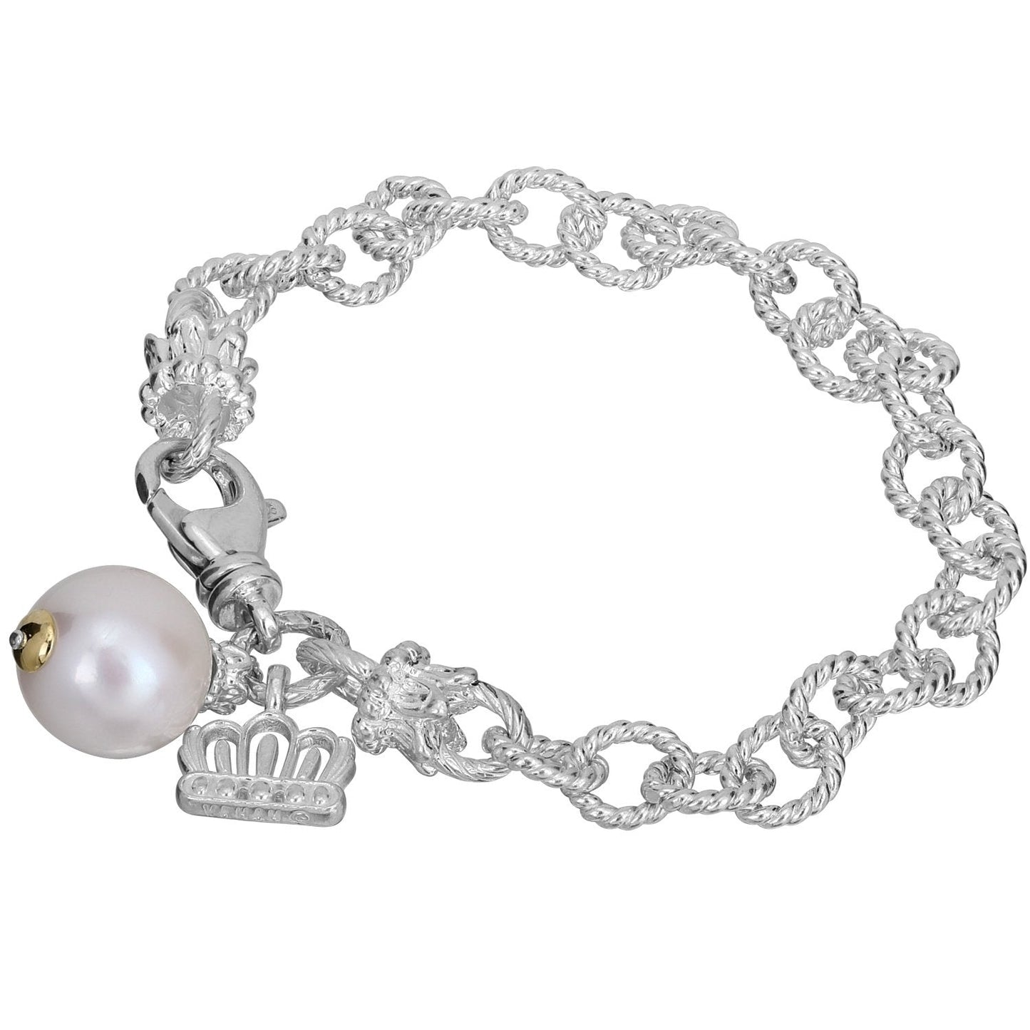 14K Gold and Sterling Silver, Pearl Chain Bracelet