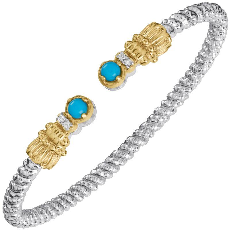 14K Gold and Sterling Silver, Turquoise and Diamond Stackable Cuff Bracelet