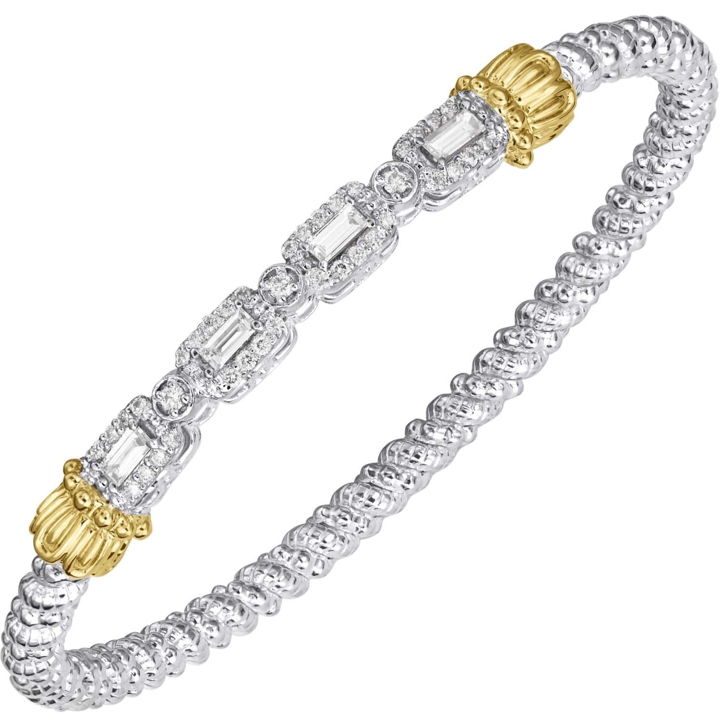 14K Gold and Sterling Silver, Diamond Stackable Bracelet