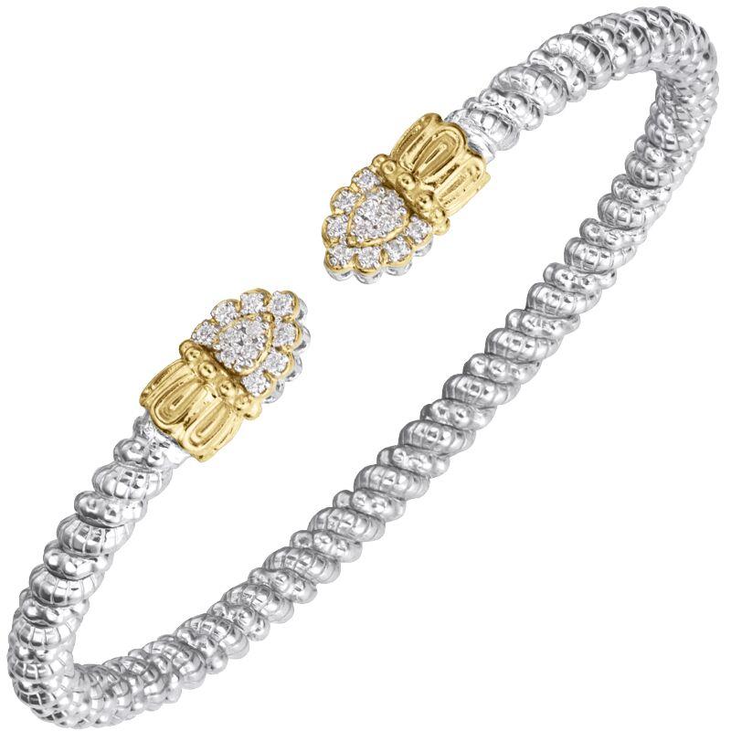 14K Gold and Sterling Silver, Diamond Stackable Cuff Bracelet
