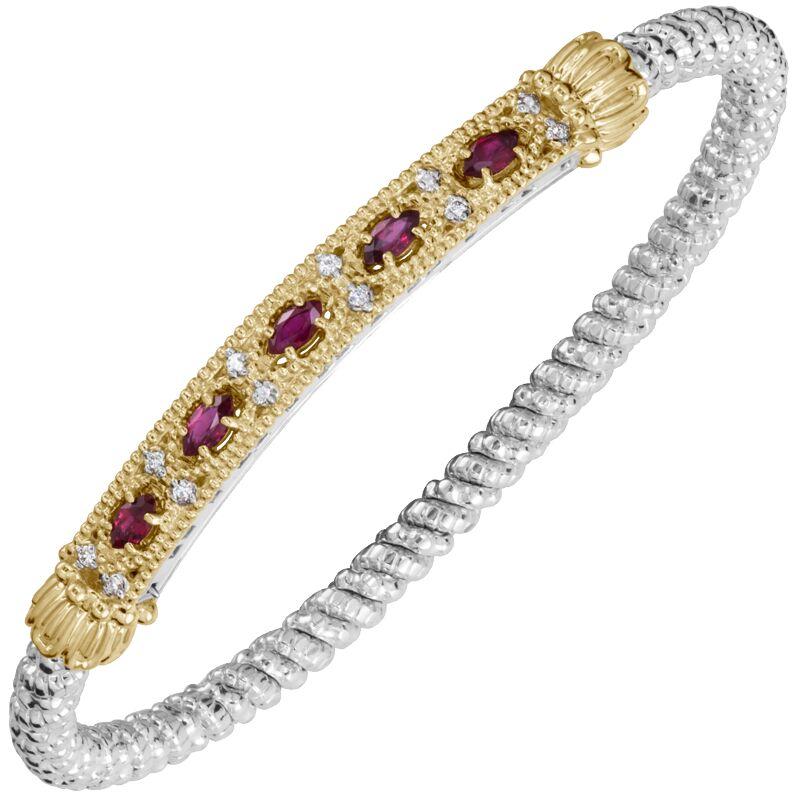 14K Gold and Sterling Silver, Ruby and Diamond Stackable Bracelet
