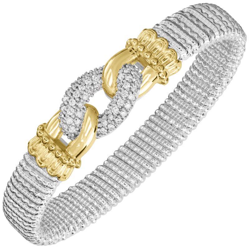 14K Gold and Sterling Silver, Diamond Stackable Bracelet