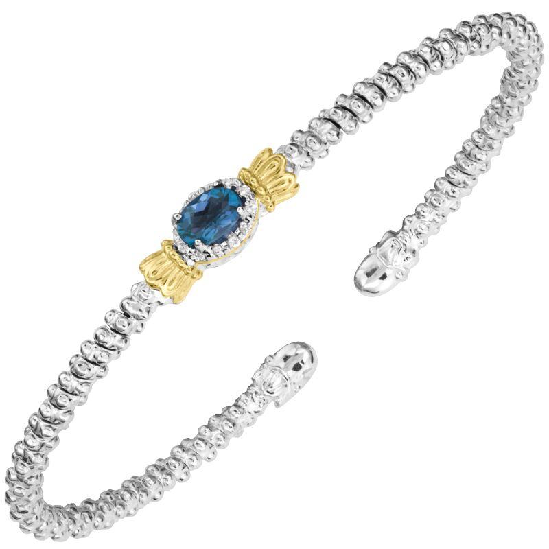 14K Gold and Sterling Silver, London Blue Topaz and Diamond Stackable Bracelet
