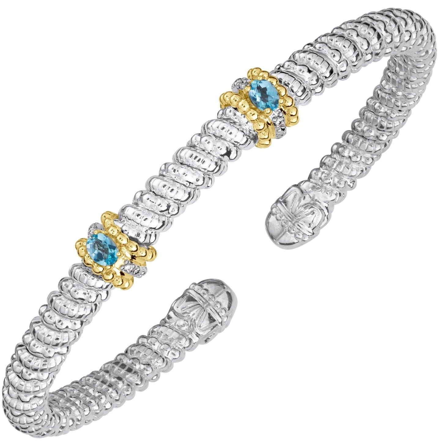 14K Gold and Sterling Silver, Blue Topaz and Diamond Stackable Bracelet