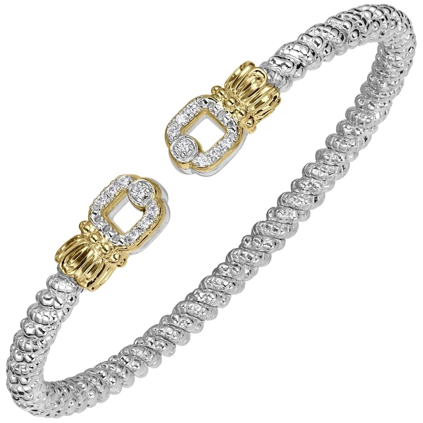 14K Gold and Sterling Silver, Diamond Stackable Cuff Bracelet