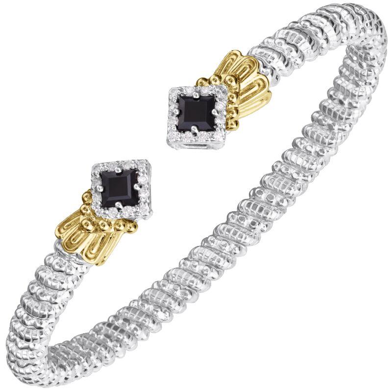 14K Gold and Sterling Silver, Black Onyx and Diamond Stackable Cuff Bracelet