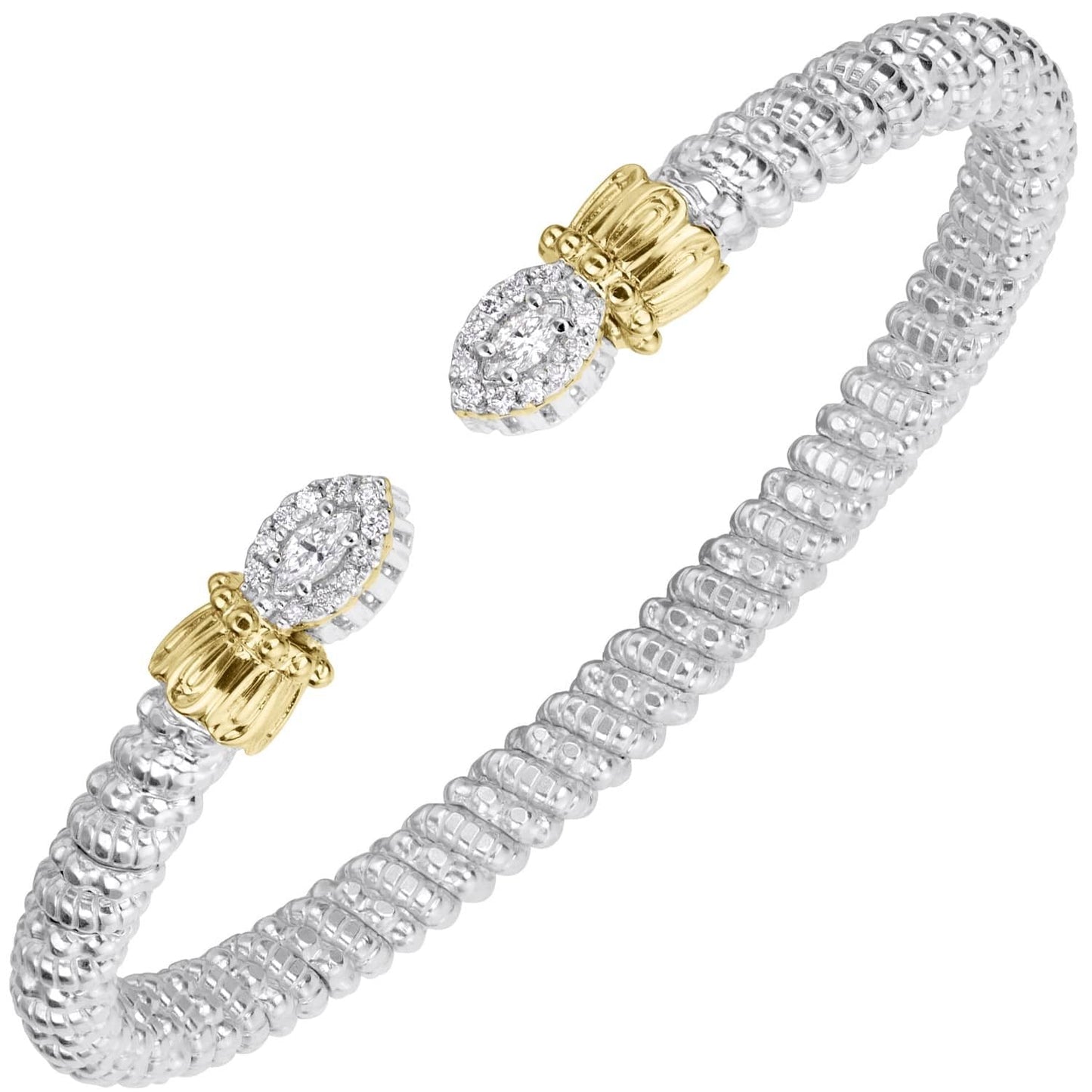 14K Gold and Sterling Silver, Diamond Stackable Cuff Bracelet