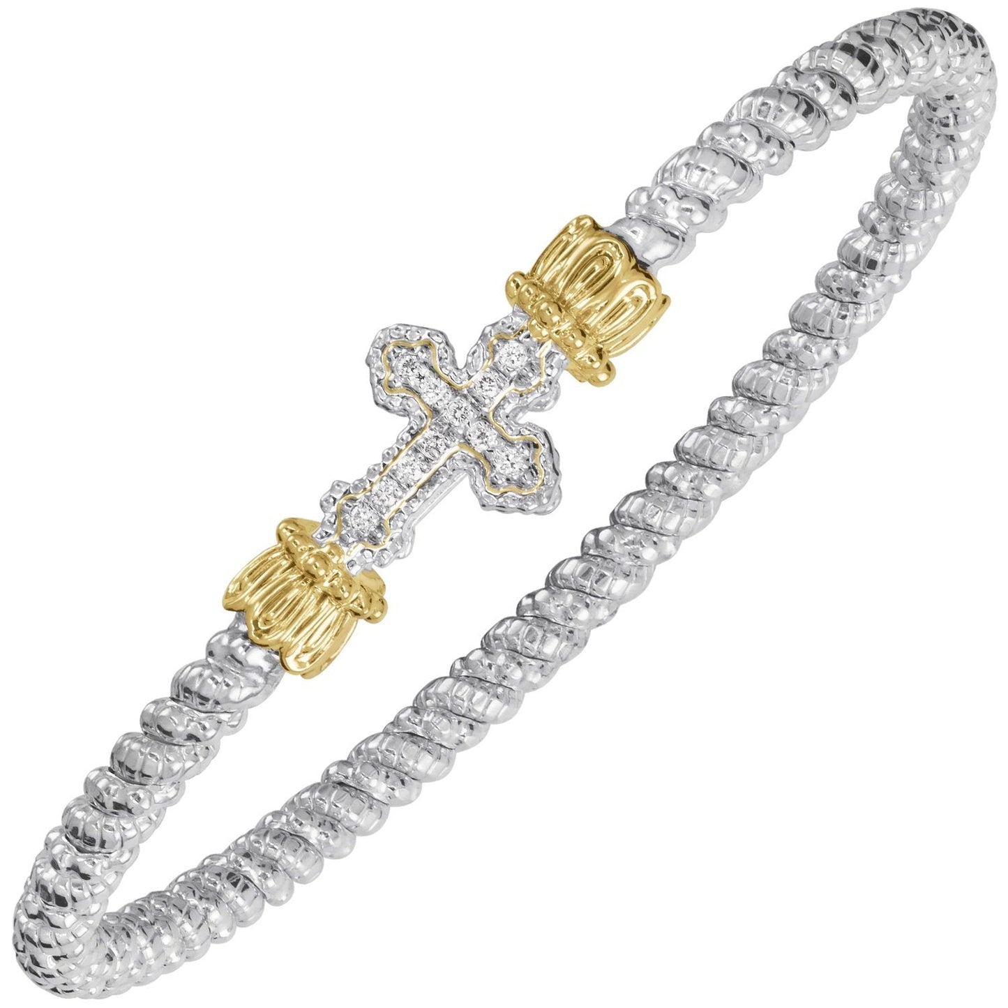 14K Gold and Sterling Silver, Diamond Cross Stackable Bracelet