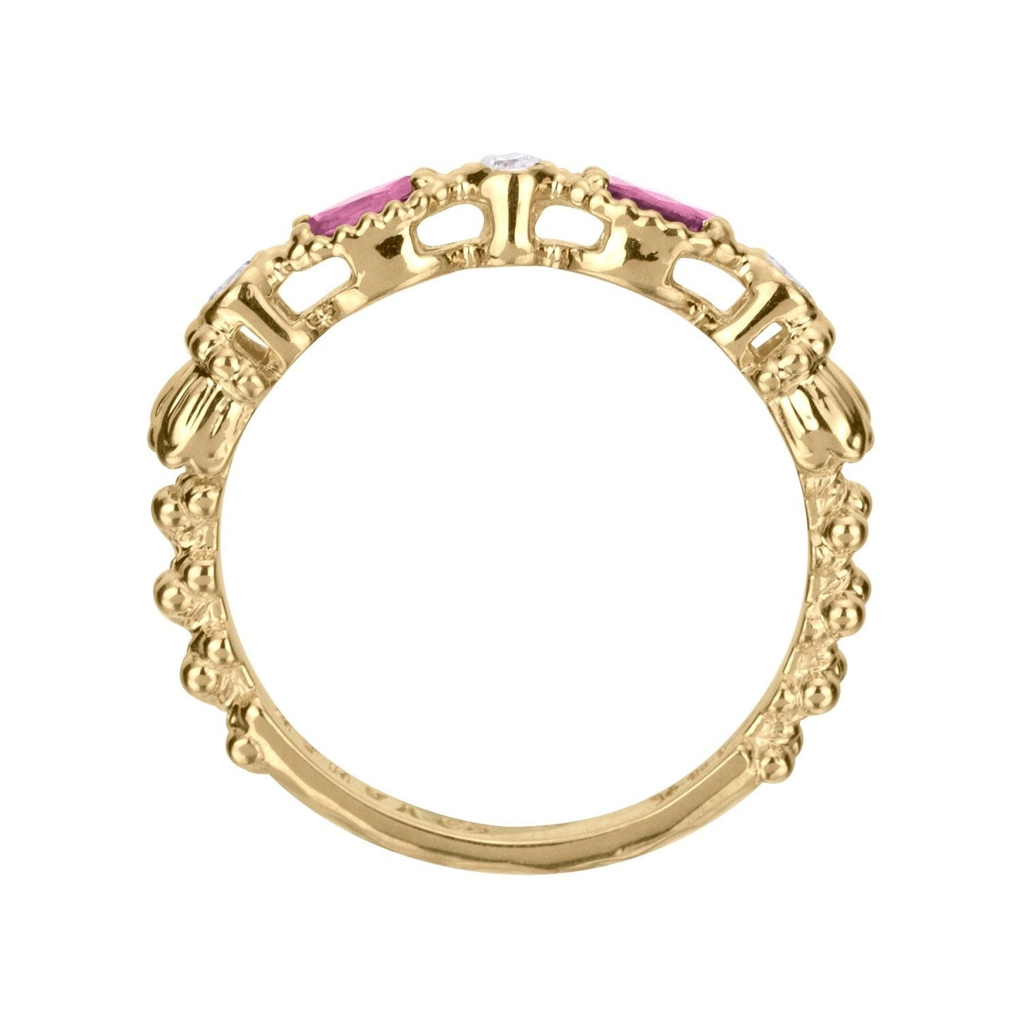 14K Gold, Pink Sapphire and Diamond Stackable Ring