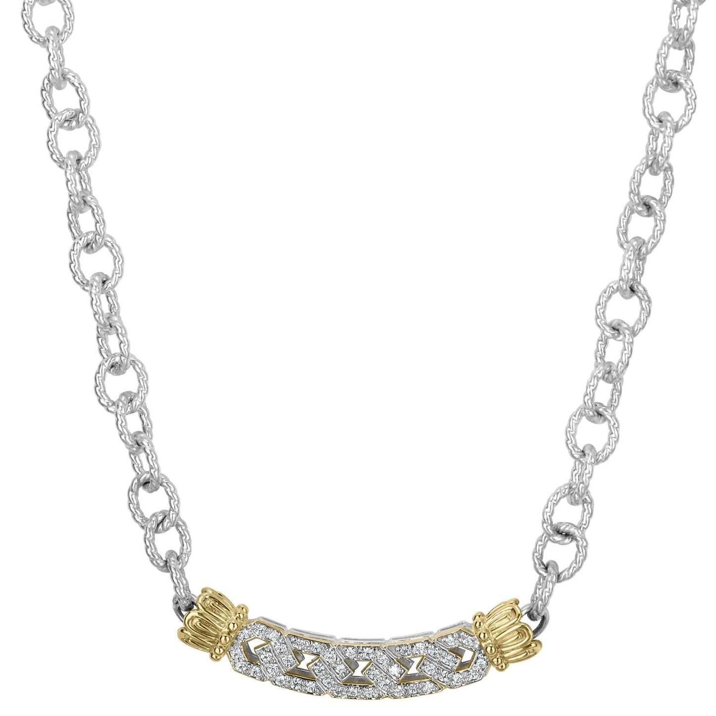 14K Gold and Sterling Silver, Diamond Statement Necklace