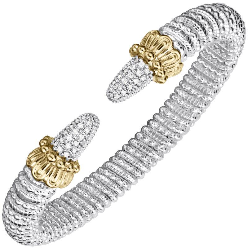 14K Gold and Sterling Silver, Diamond Stackable Cuff Bracelet