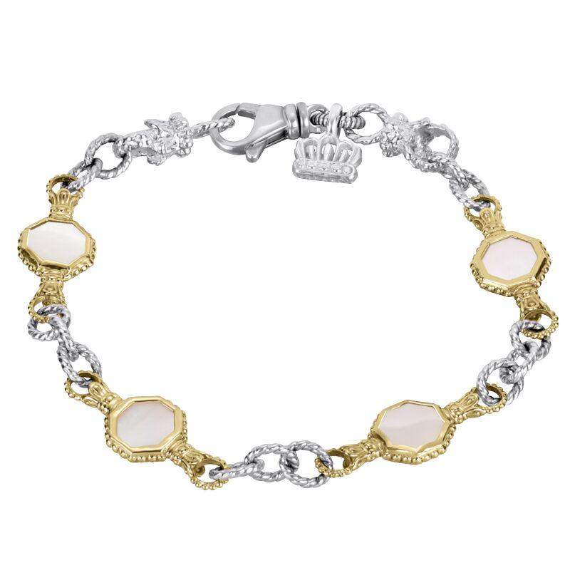 14K Gold and Sterling Silver, Mother of Pearl Chain Bracelet