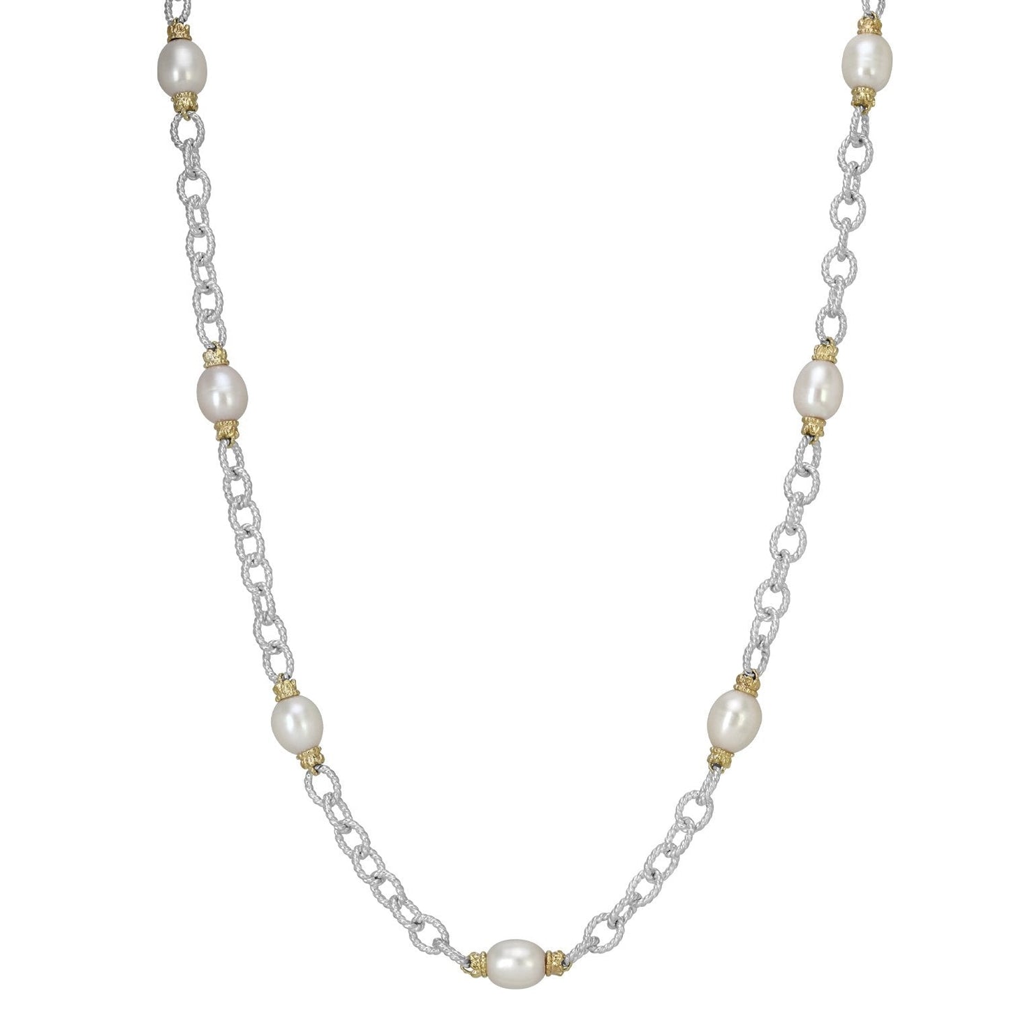 14K Gold and Sterling Silver, Pearl Necklace
