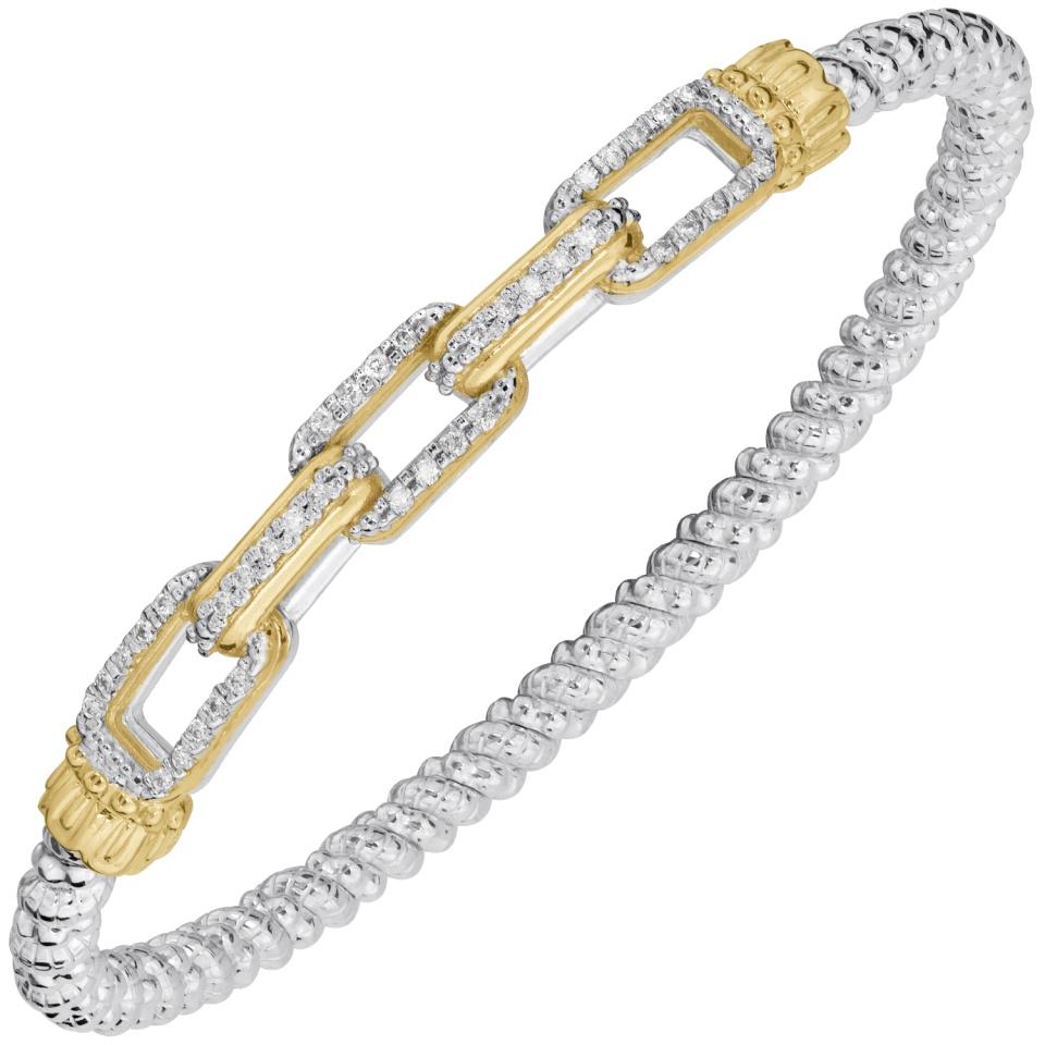14K Gold and Sterling Silver, Diamond Stackable Bracelet