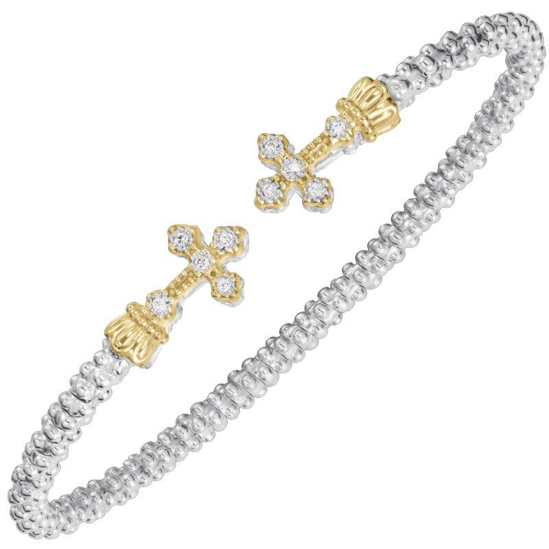 14K Gold and Sterling Silver, Diamond Cross Stackable Bracelet