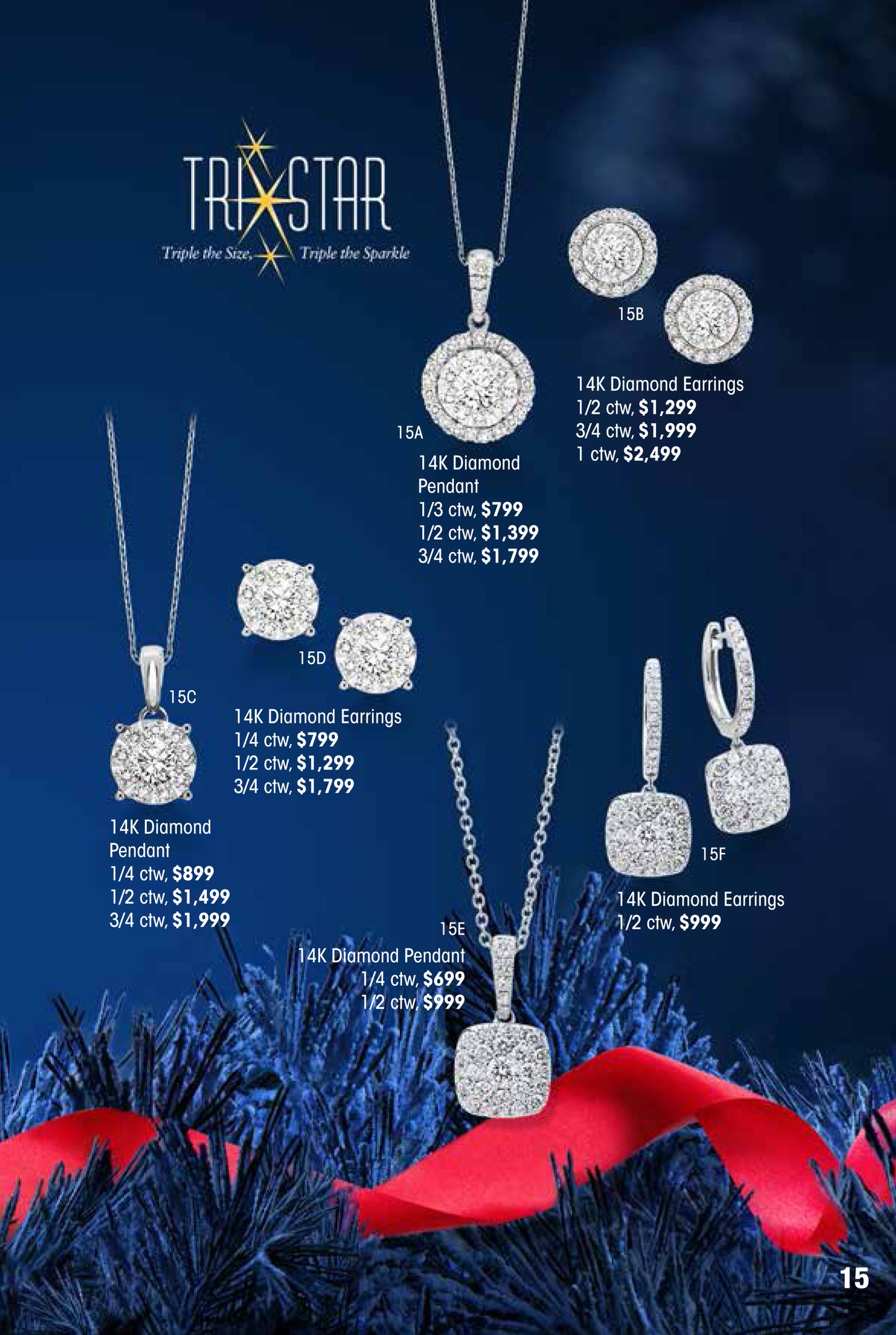 TriStar 14k Diamond Pendant 3/4 ctw Holiday Catalog 15A