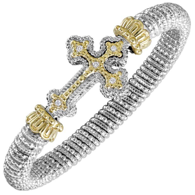 14K Gold and Sterling Silver, Diamond Cross Stackable Bracelet