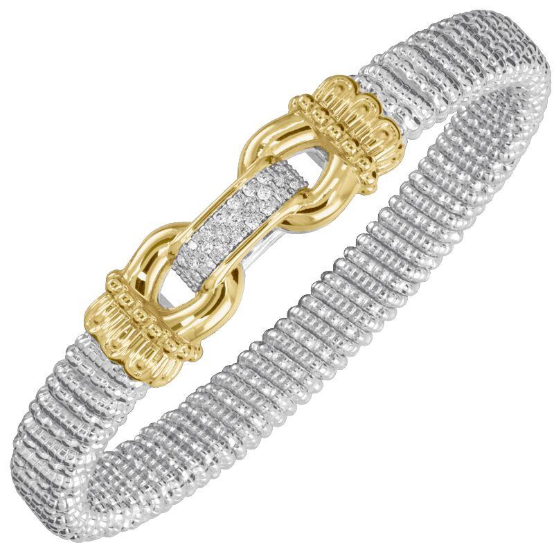 14K Gold and Sterling Silver, Diamond Stackable Bracelet