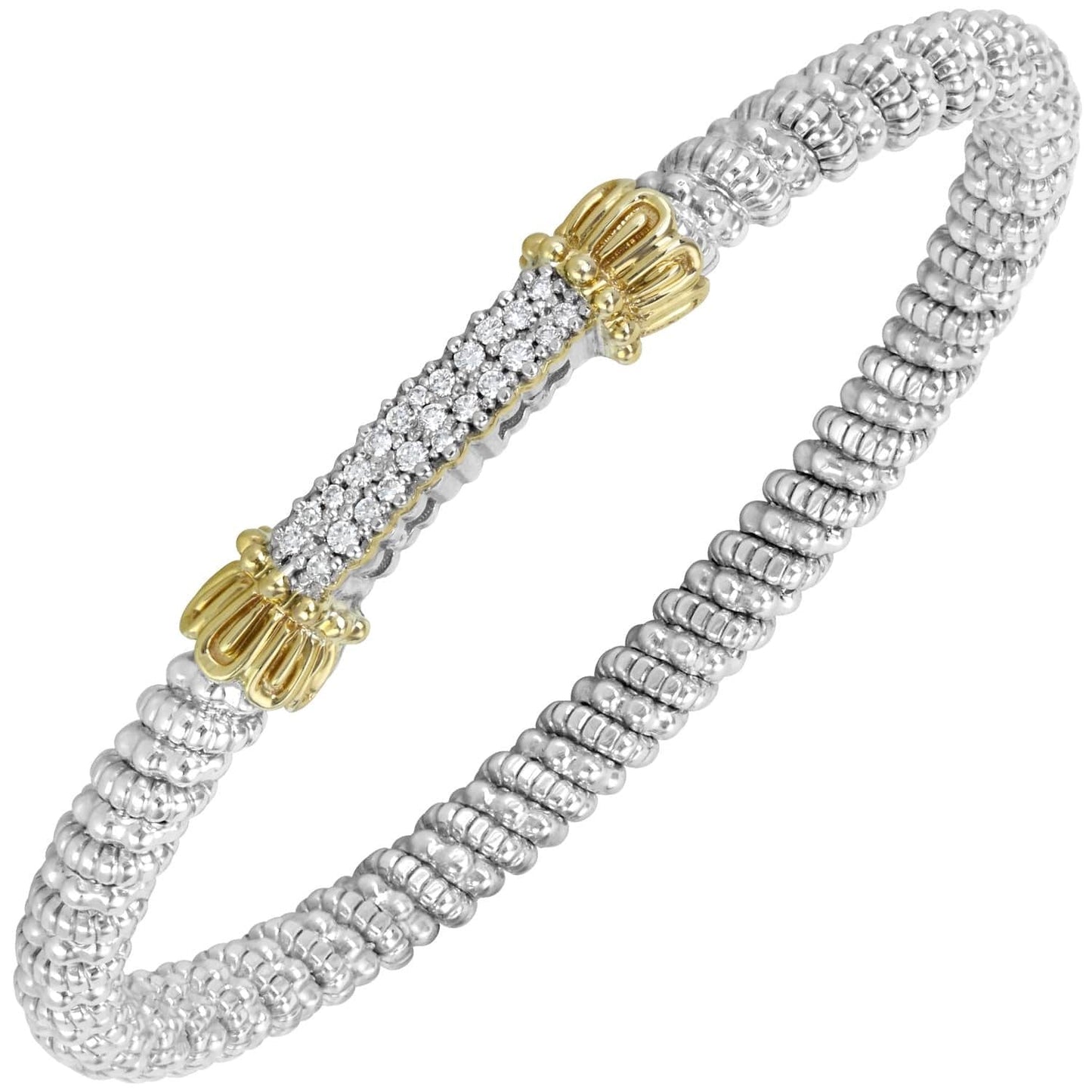 14K Gold and Sterling Silver, Diamond Stackable Bracelet