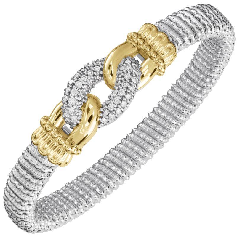14K Gold and Sterling Silver, Diamond Stackable Bracelet
