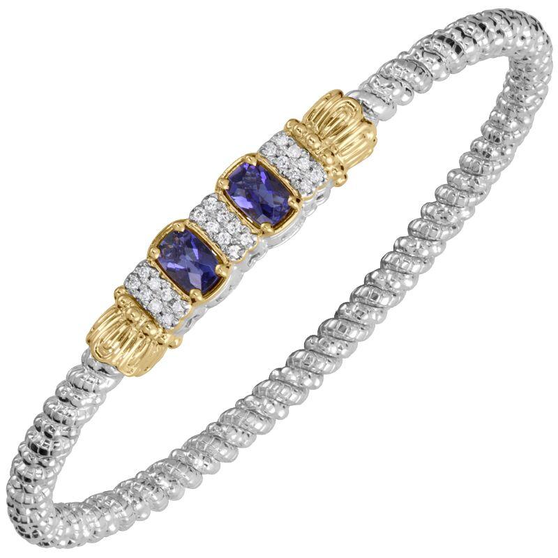 14K Gold and Sterling Silver, Iolite and Diamond Stackable Bracelet