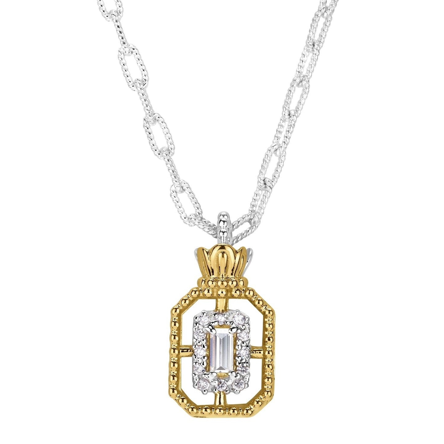 14K Gold and Sterling Silver, Diamond Pendant Necklace