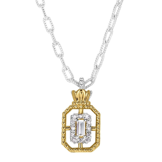 14K Gold and Sterling Silver, Diamond Pendant Necklace