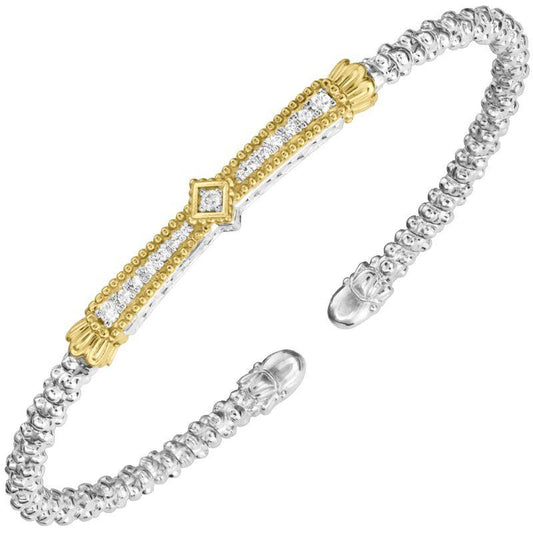14K Gold and Sterling Silver, Diamond Stackable Bracelet
