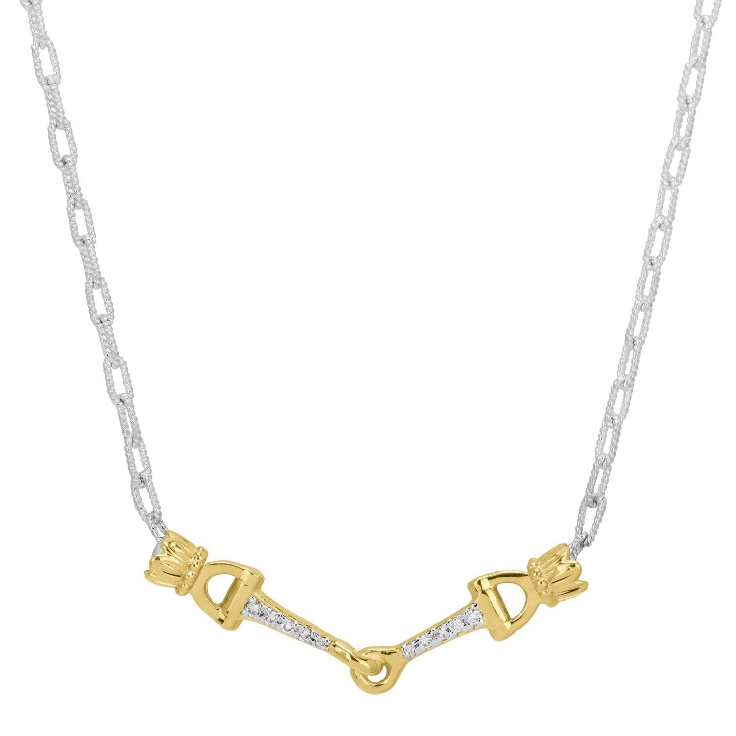 14K Gold and Sterling Silver, Equine Horsebit Diamond Necklace