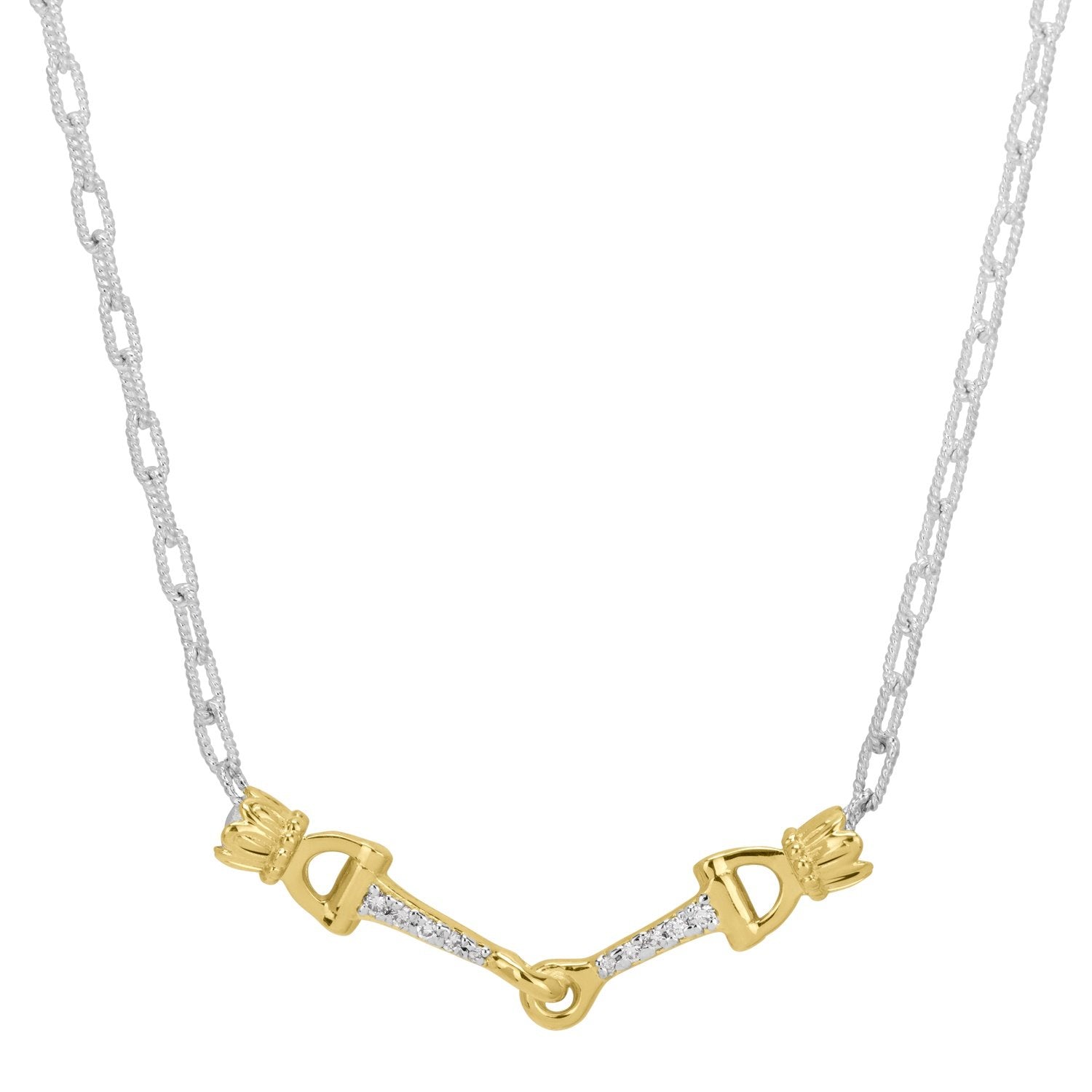 14K Gold and Sterling Silver, Equine Horsebit Diamond Necklace