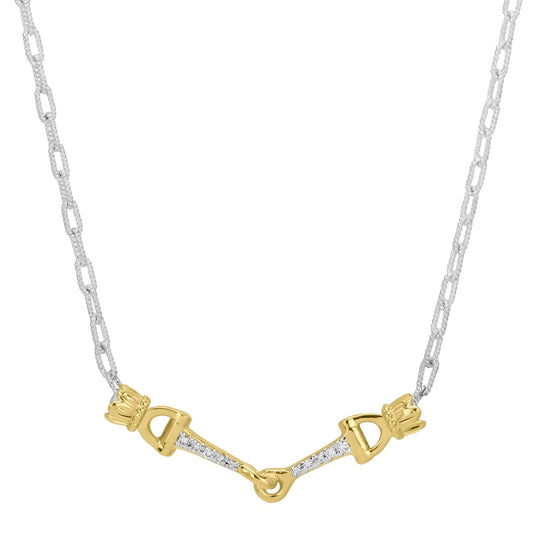 14K Gold and Sterling Silver, Equine Horsebit Diamond Necklace