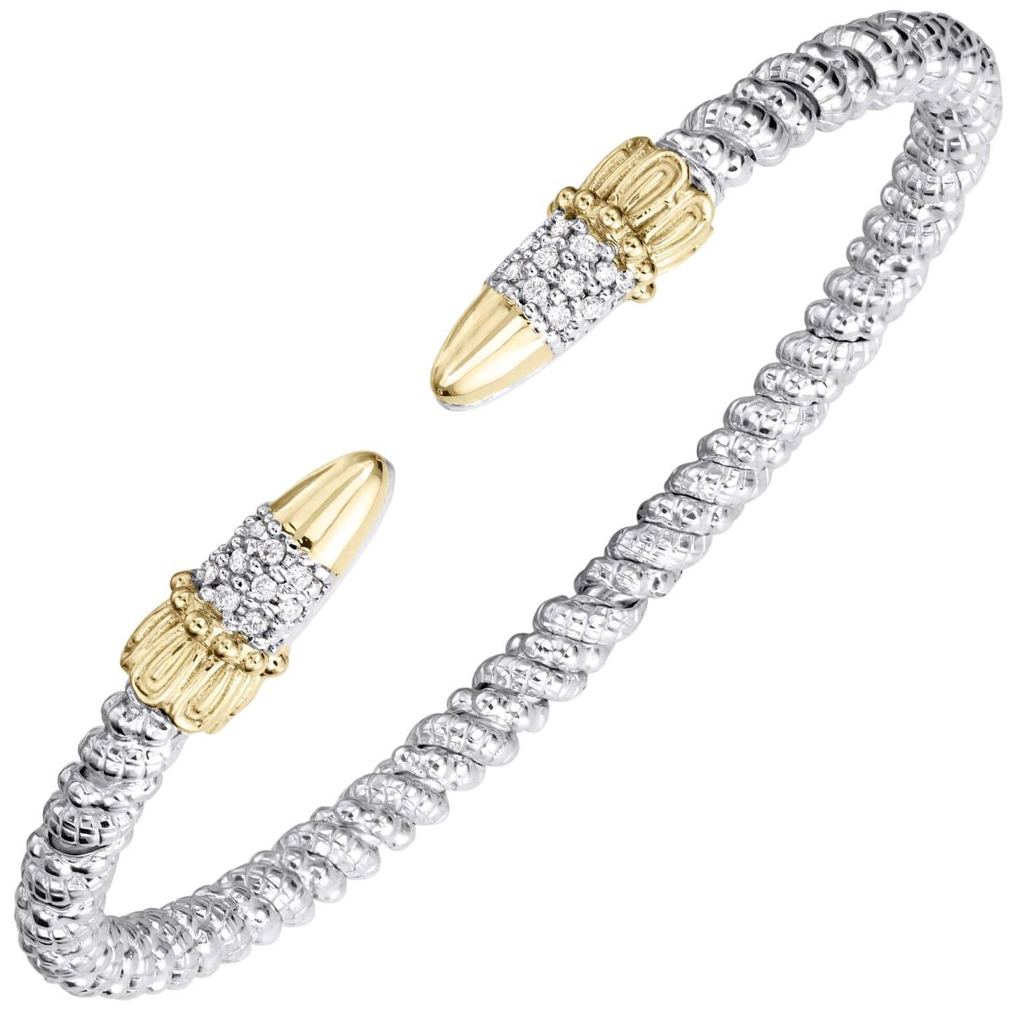 14K Gold and Sterling Silver, Diamond Stackable Cuff Bracelet