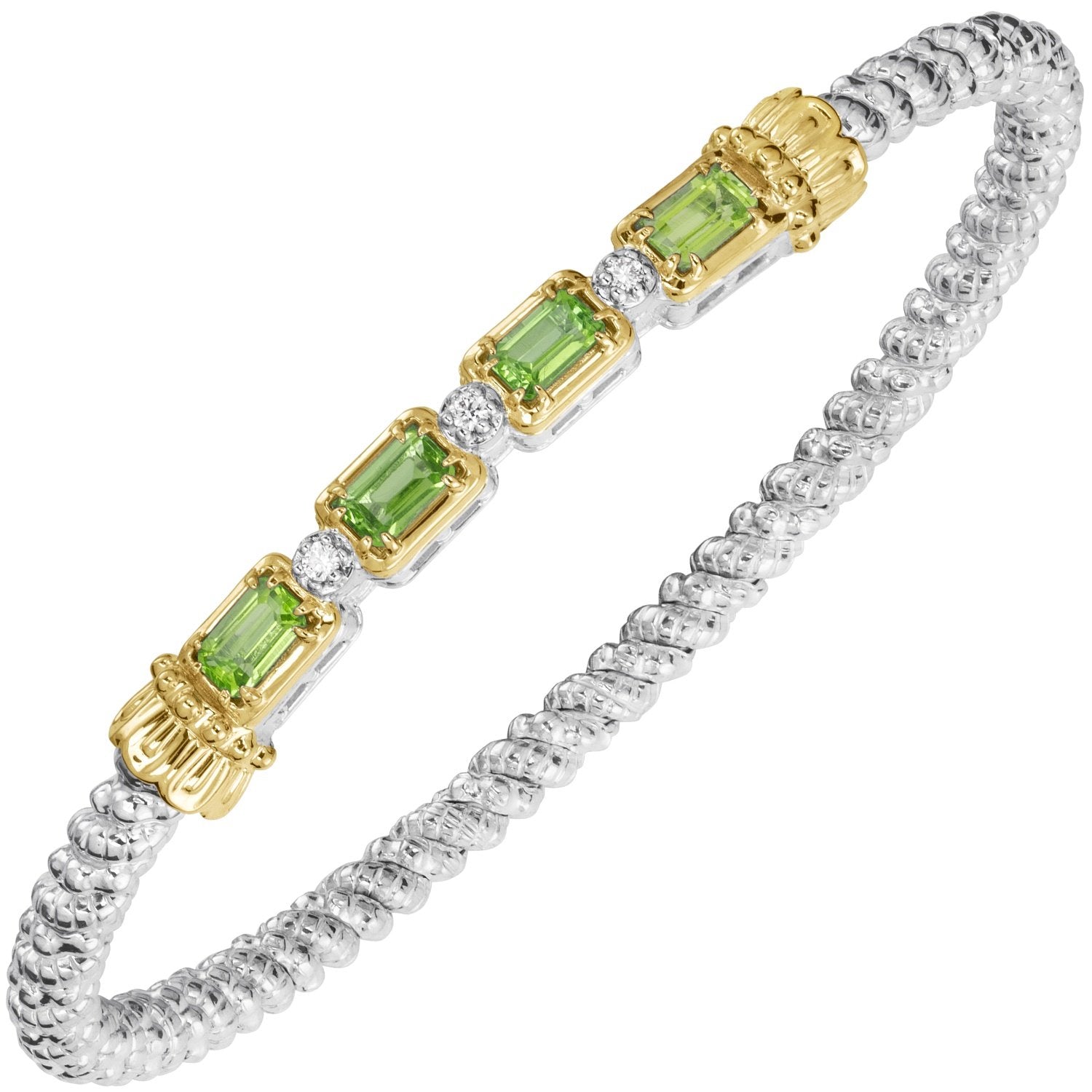14K Gold and Sterling Silver, Peridot and Diamond Stackable Bracelet