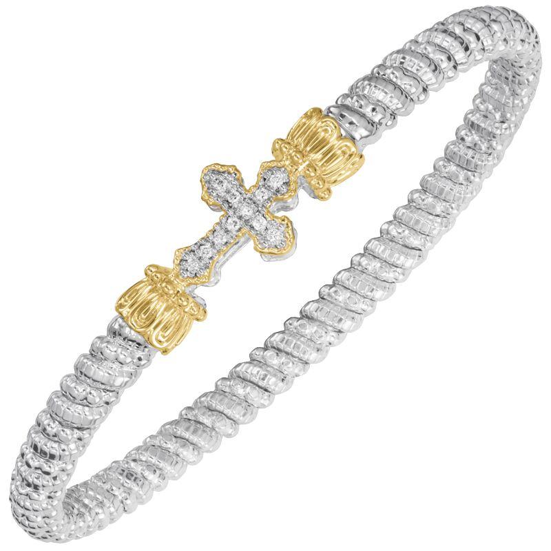 14K Gold and Sterling Silver, Diamond Cross Stackable Bracelet