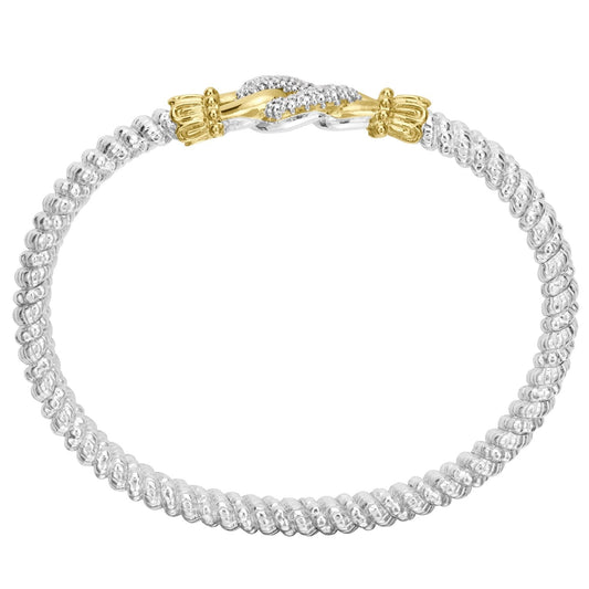 14K Gold and Sterling Silver, Diamond Stackable Bracelet