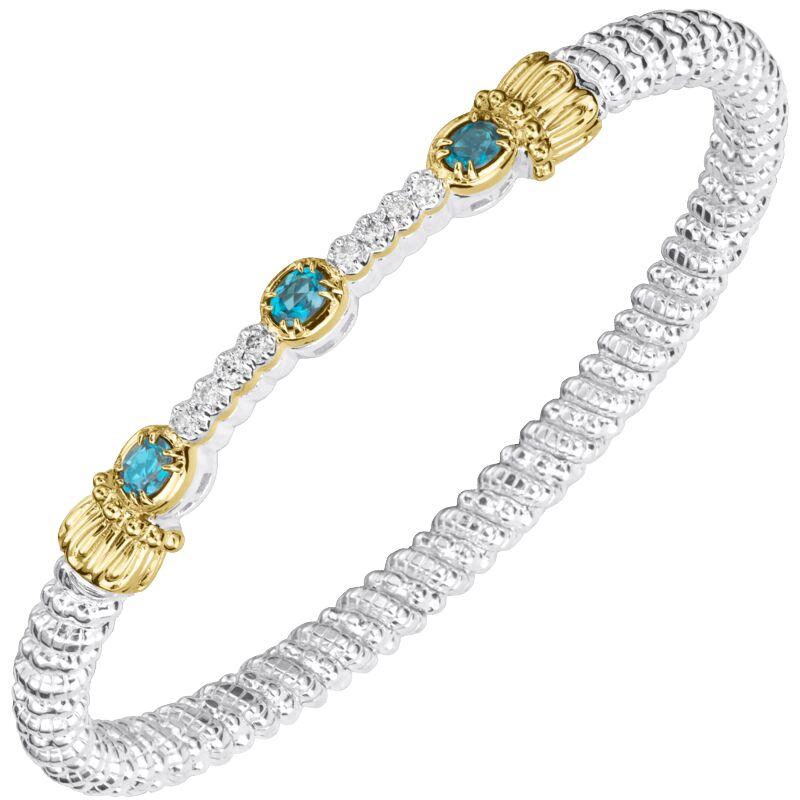 14K Gold and Sterling Silver, Blue Topaz and Diamond Stackable Bracelet