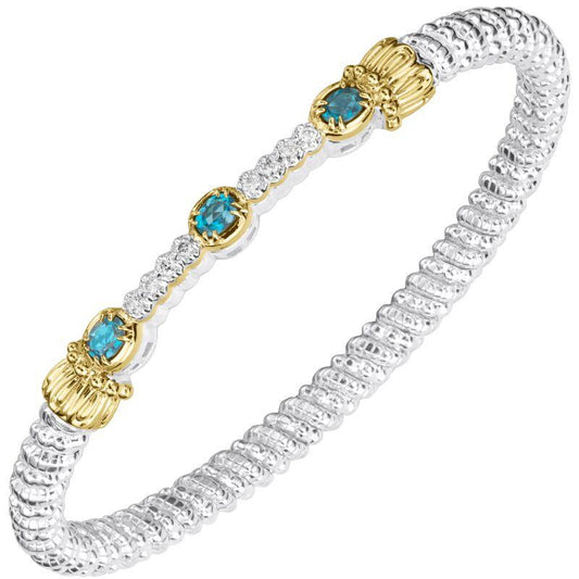 14K Gold and Sterling Silver, Blue Topaz and Diamond Stackable Bracelet