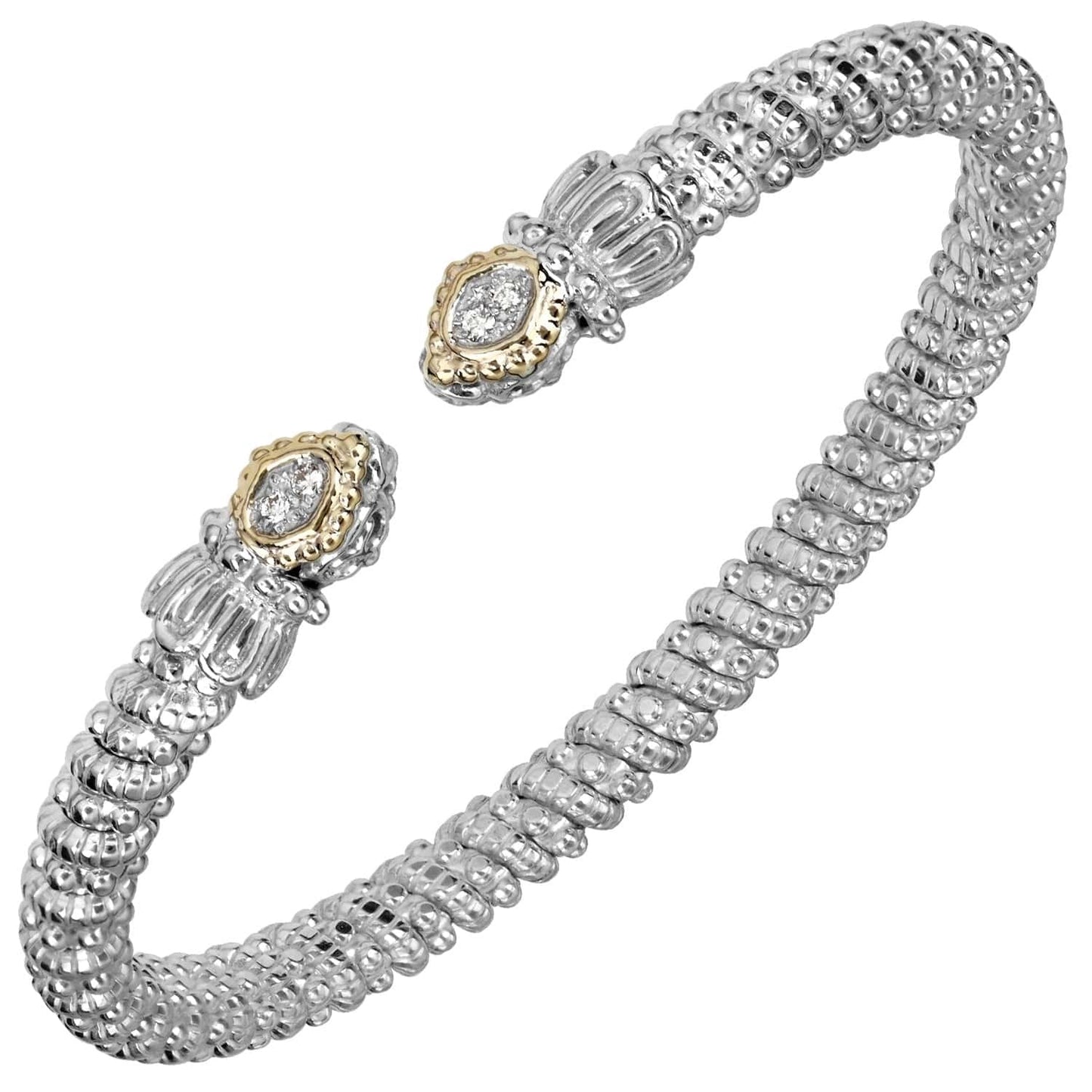 14K Gold and Sterling Silver, Diamond Stackable Cuff Bracelet